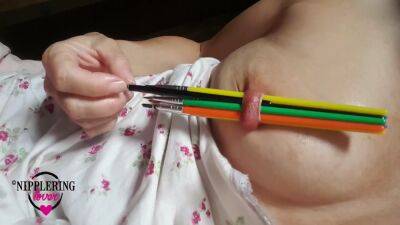 Nippleringlover Horny Milf Inserting Multiple Sticks In Extreme Stretched Nipple Piercing - hclips.com