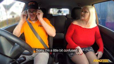 Watch blonde MILF with massive tits get fucked by her daughter's driving instructor in fake driving school - sexu.com - Britain