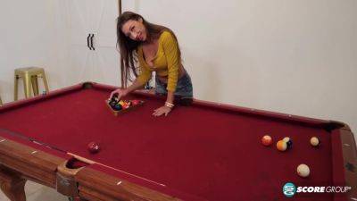 Milf Harlow Gets Up On A Pool Table And Plays With Her Pussy - upornia.com