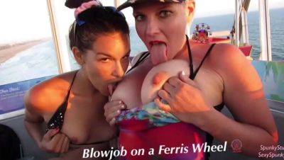 Teen & MILF Give Risky Double Blowjob on Ferris Wheel - Public Threesome Fun! - xxxfiles.com