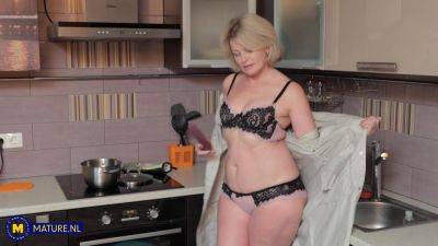 Shaved Blonde Milf Diana Loves To Please Herself With A Dildo In The Kitchen - MatureNl - hotmovs.com